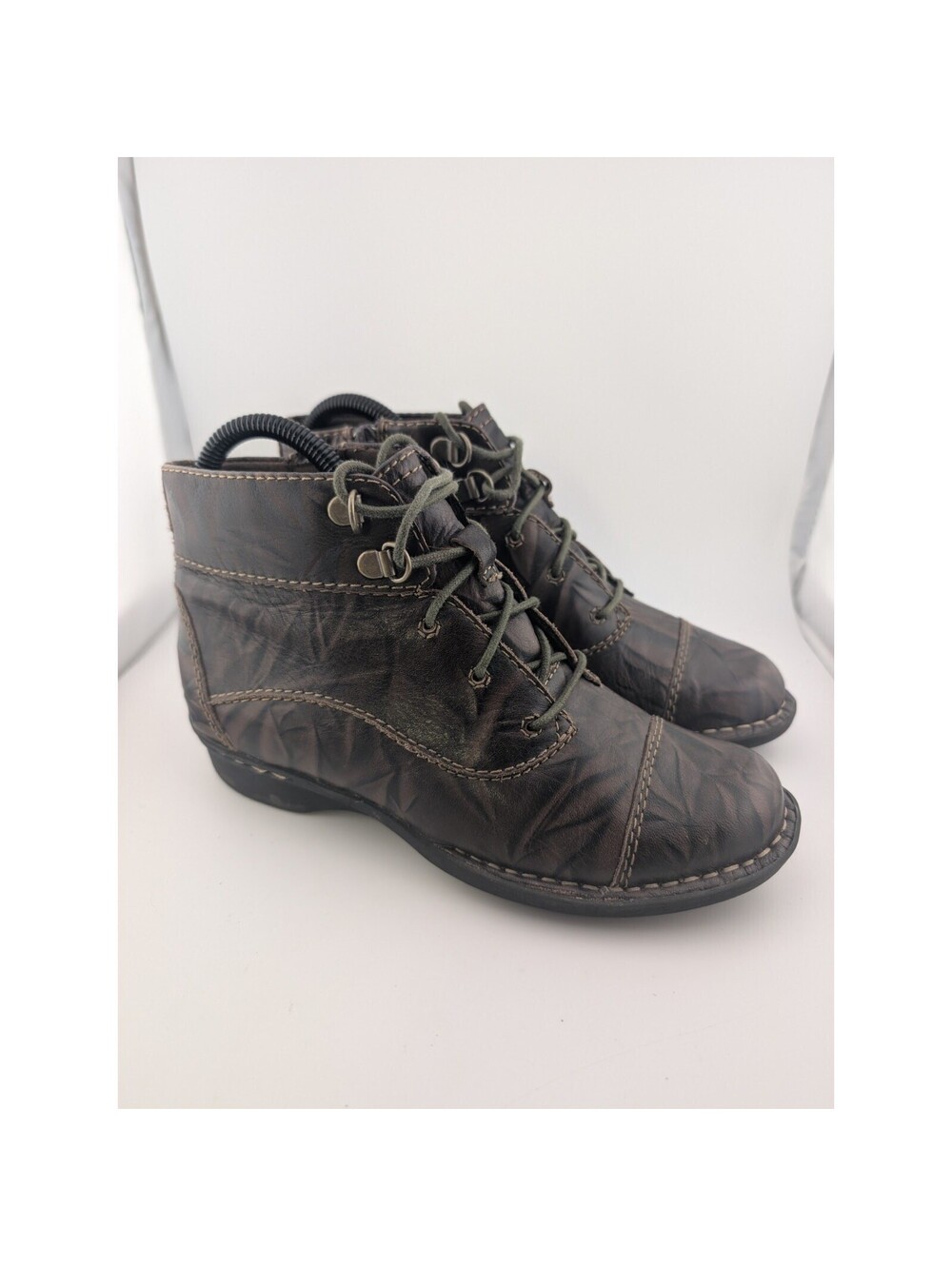 Clarks Size 6 Whistle Ballad Brown Leather Boots Lace Up Ankle Booties Side Zip